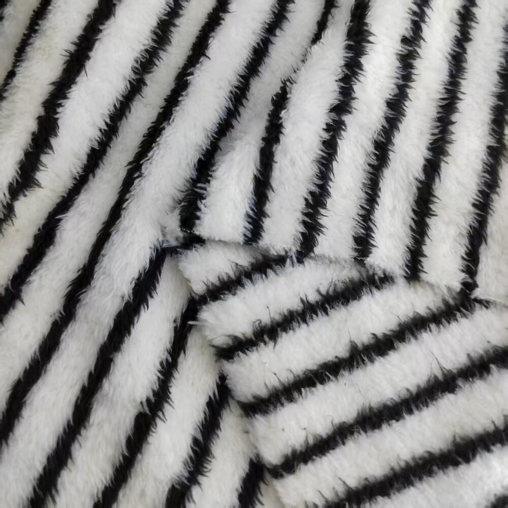 Minimalist style black and white striped printed knitted autumn and winter home textile home clothing, soothing cotton velvet fabric, factory straight hair - Image 2