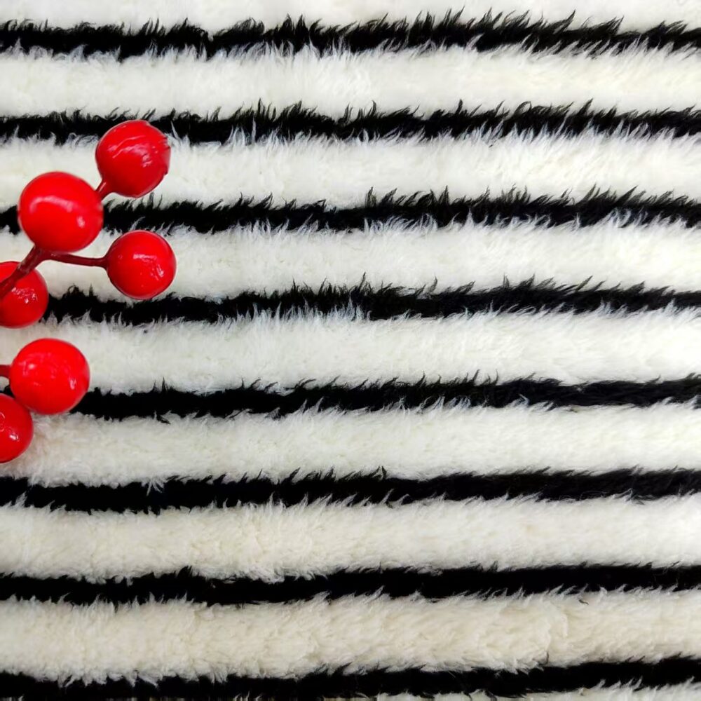 Minimalist style black and white striped printed knitted autumn and winter home textile home clothing, soothing cotton velvet fabric, factory straight hair - Image 6