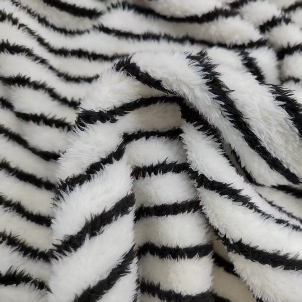 Minimalist style black and white striped printed knitted autumn and winter home textile home clothing, soothing cotton velvet fabric, factory straight hair - Image 5